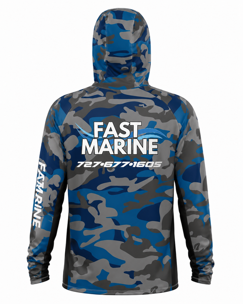 Fast Marine Hooded Performance Sun Shirt - Blue Camo