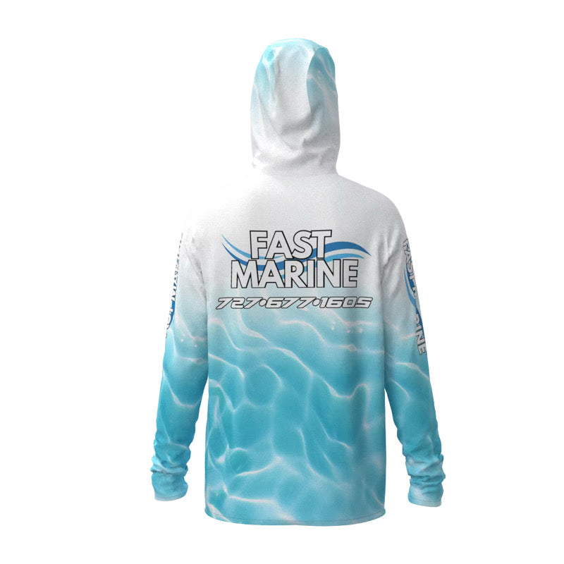 Fast Marine Hooded Performance Sun Shirt - White & Aqua