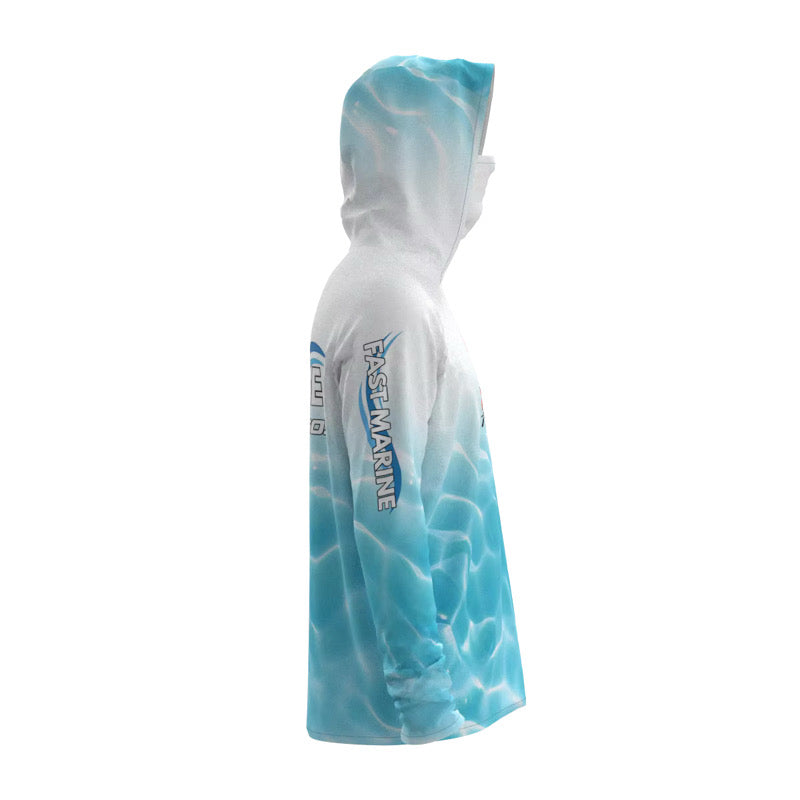 Fast Marine Hooded Performance Sun Shirt - White & Aqua