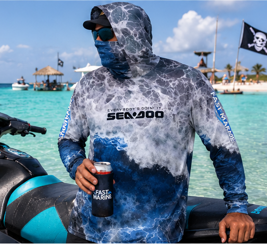Fast Marine Hooded Performance Sun Shirt - Grey & Navy